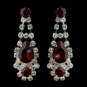 Silver Clear Crystal & Red Rhinestone Bridal Earrings 70013