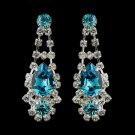 Silver Clear Crystal & Turquoise Rhinestone Bridal Earrings 70013