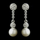 Antique Silver Clear Rhinestone and Diamond White Pearl Ball Bridal Earrings 8680