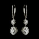 Antique Silver Clear Oval CZ Crystal Bridal Earrings 8778
