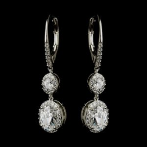 Antique Silver Clear Oval CZ Crystal Bridal Earrings 8778