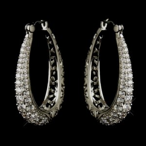 Antique Silver Clear CZ Crystal Swirl Bridal Earrings 8779