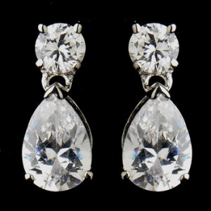 Silver Clear CZ Tear Drop Earrings 9951