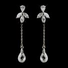 Silver Clear Swarovski & CZ Crystal Dangle Drop Bridal Earrings 9953