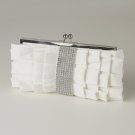 Cream Satin Ruffle Evening Bag 307 with Rhinestone Banding