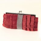 Red Satin Ruffle Evening Bag 307 with Rhinestone Banding