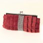 Red Satin Ruffle Evening Bag 307 with Rhinestone Banding