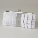 White Satin Ruffle Evening Bag 307 with Rhinestone Banding