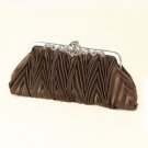 Coffee Satin Evening Bag 308 with Rhinestone Accented Vintage Frame