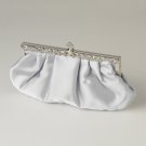 Silver Satin Evening Bag 309 with Rhinestone Accented Vintage Frame