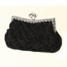 Black Satin Weave Evening Bag 312 with Crystal Frame