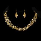 Gold Brown Pearl & Swarovski Crystal Necklace & Earrings Bridal Jewelry Set 8249