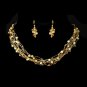 Gold Brown Pearl & Swarovski Crystal Necklace & Earrings Bridal Jewelry Set 8249