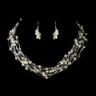 Silver Ivory Pearl & Swarovski Crystal Necklace & Earrings Bridal Jewelry Set 8249