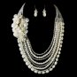 Silver Ivory Pearl & Austrian Crystal Flower Necklace 8769 & Earrings 8253 Bridal Jewelry Set