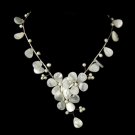 Silver Ivory Stone & Pearl Floral Necklace 8770
