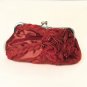 Red Braided Ruffle Floral Rhinestone Evening Bag 688 with Silver Frame & Shoulder Strap
