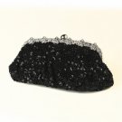 Black with Black Sequin Evening Bag 325 with Silver Frame & Shoulder Strap
