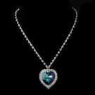 Silver Blue Crystal Heart Necklace 71245