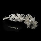 Silver Clear Rhinestone Floral Side Accented Bridal Side Accented Headband Headpiece 1772
