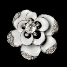 *Antique Silver White Enamel Rhinestone Flower Bridal Brooch 174