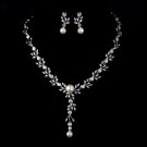 Silver Ivory Pearl & Clear CZ Crystal Necklace & Earrings 9955
