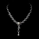 Silver Ivory Pearl Drop & Clear CZ Stone Necklace 9955