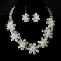 Silver Ivory Pearl & Austrian Crystal Floral Necklace 8776 & Earrings 8776 Bridal Jewelry Se