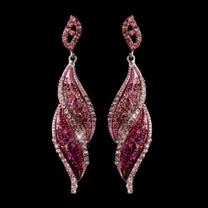 Silver Pink Rhinestone Dangle Bridal Earrings 9252