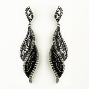 Hematite Black & Smoked Rhinestone Dangle Bridal Earrings 9252