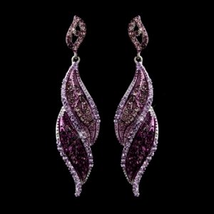 Silver Amethyst Rhinestone Dangle Bridal Earrings 9252