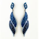 Silver Multi Blue Rhinestone Dangle Bridal Earrings 9252