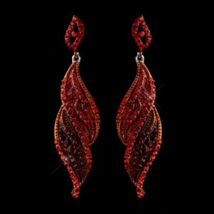 Silver Red Rhinestone Dangle Bridal Earrings 9252