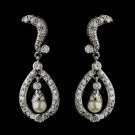 Silver Diamond White Pearl & CZ Crystal Kate Middleton Bridal Wedding Earrings 9255