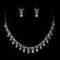Antique Silver Clear Tear Drop Stone Floral Necklace & Earrings Bridal Jewelry Set 3858