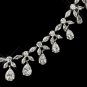 Antique Silver Clear Tear Drop Stone Floral Necklace & Earrings Bridal Jewelry Set 3858