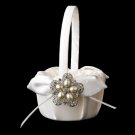 Flower Girl Basket 17 with Antique Silver Floral Star Pearl Brooch 117