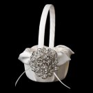 Flower Girl Basket 17 with Antique Silver Clear AB Crystal Floral Brooch 53