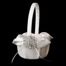 Flower Girl Basket 17 with Antique Silver Clear Crystal Floral Brooch 58