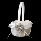 Flower Girl Basket 17 with Silver Clear Crystal Flower Brooch 62