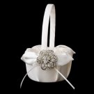 Flower Girl Basket 17 with Silver Clear Floral Ribbon Brooch 71