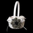 Flower Girl Basket 17 with Antique Black Crystal & Rhinestone Floral Brooch 8779