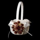 Flower Girl Basket 17 with Gold Red Crystal & Rhinestone Floral Brooch 8779