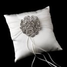 Ring Pillow 11 with Antique Silver Clear Crystal Floral Brooch 53
