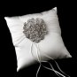 Ring Pillow 11 with Antique Silver Clear Crystal Floral Brooch 53