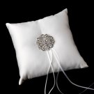 Ring Pillow 9 with Antique Silver Clear Crystal Floral Brooch 58