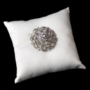 Ring Pillow 9 with Silver Clear AB Swirl Rhinestone Brooch 79