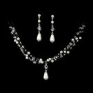 Charming Silver White Pearl & AB Crystal Bead Necklace & Earring Set 8146