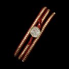 Red Studded Bohemian Wrap Bracelet with Rhinestone Adornment 8862