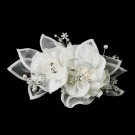 Crystal Rhinestone & Fresh Water Pearl Flower Organza Hair Clip 3701 Ivory
